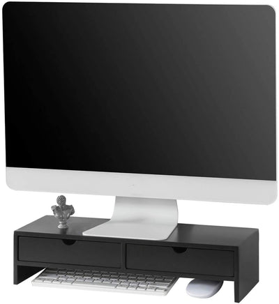 Black Monitor Stand Desk Organizer with 2 Drawers Kings Warehouse 