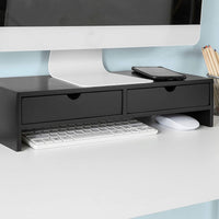 Black Monitor Stand Desk Organizer with 2 Drawers Kings Warehouse 
