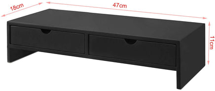 Black Monitor Stand Desk Organizer with 2 Drawers Kings Warehouse 