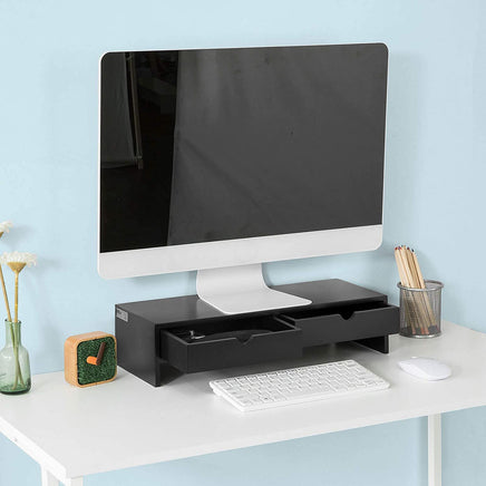 Black Monitor Stand Desk Organizer with 2 Drawers Kings Warehouse 