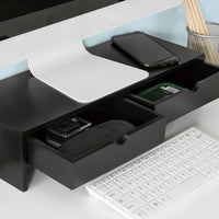 Black Monitor Stand Desk Organizer with 2 Drawers Kings Warehouse 