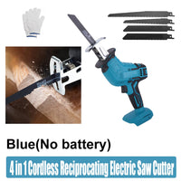 Blue Cordless Electric Reciprocating Saw Cutter with Blades without battery Kings Warehouse 