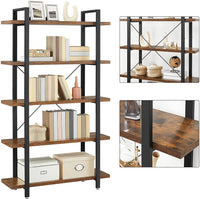Bookshelf 5-Tier Industrial Stable Bookcase Rustic Brown and Black Storage Supplies Kings Warehouse 