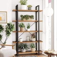 Bookshelf 5-Tier Industrial Stable Bookcase Rustic Brown and Black Storage Supplies Kings Warehouse 