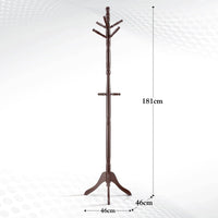 Brown Coat Rack with Stand Wooden Hat and 9 Hooks Hanger Walnut tree living room Kings Warehouse 