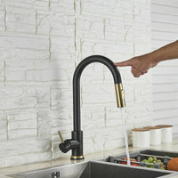 Brushed Gold Spout Matte Black pull out with spray function kitchen mixer tap faucet Kings Warehouse 