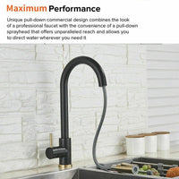 Brushed Gold Spout Matte Black pull out with spray function kitchen mixer tap faucet Kings Warehouse 
