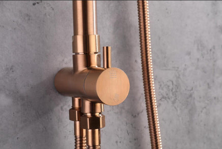 Brushed Rose Gold Copper Solid Stainless Steel 304 made shower set w diverter 200 mm head sprayer hand held head Kings Warehouse 