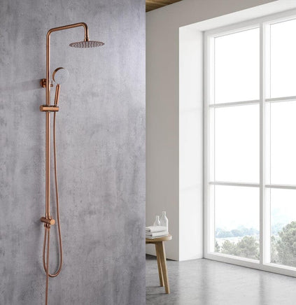 Brushed Rose Gold Copper Solid Stainless Steel 304 made shower set w diverter 200 mm head sprayer hand held head Kings Warehouse 