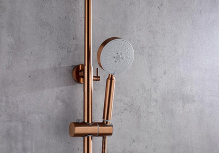 Brushed Rose Gold Copper Solid Stainless Steel 304 made shower set w diverter 200 mm head sprayer hand held head Kings Warehouse 