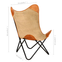 Butterfly Chair Brown Real Leather and Canvas Kings Warehouse 