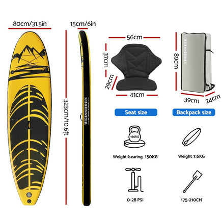 Camp Stand Up Paddle Board Inflatable Kayak SUP Surfboard Paddleboard 10FT Kings Warehouse 
