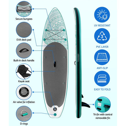 Camp Stand Up Paddle Board Inflatable Kayak Surfboard SUP Paddleboard 10FT Kings Warehouse 