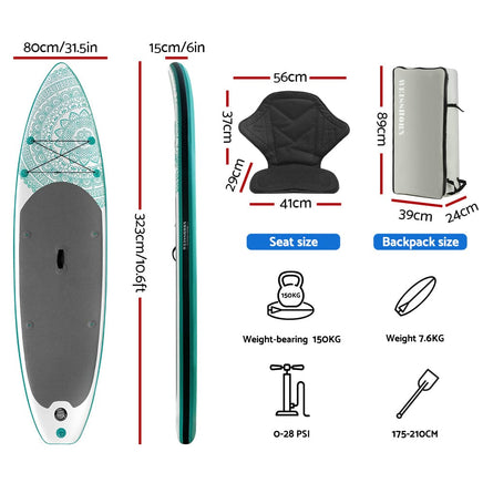 Camp Stand Up Paddle Board Inflatable Kayak Surfboard SUP Paddleboard 10FT Kings Warehouse 