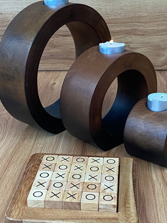 Candle holder set of 3 concentric wooden designed stye Kings Warehouse 