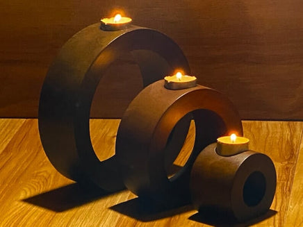 Candle holder set of 3 concentric wooden designed stye Kings Warehouse 