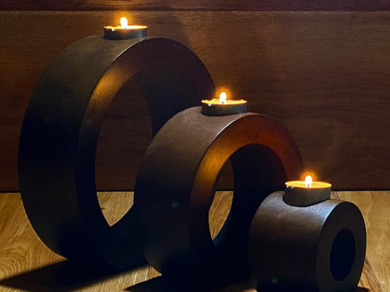 Candle holder set of 3 concentric wooden designed stye Kings Warehouse 
