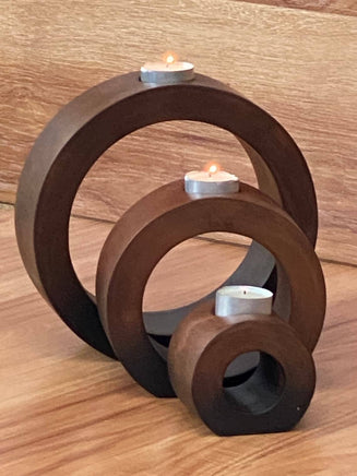 Candle holder set of 3 concentric wooden designed stye Kings Warehouse 