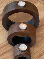 Candle holder set of 3 concentric wooden designed stye Kings Warehouse 