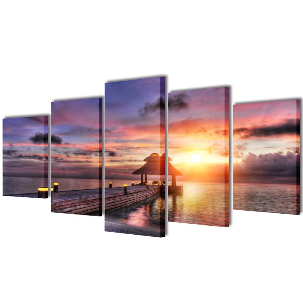 Canvas Wall Print Set Beach with Pavilion 200 x 100 cm 241567 Kings Warehouse 