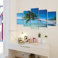 Canvas Wall Print Set Sand Beach with Palm Tree 200 x 100 cm 241561 Kings Warehouse 