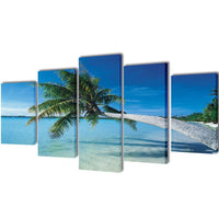 Canvas Wall Print Set Sand Beach with Palm Tree 200 x 100 cm 241561 Kings Warehouse 