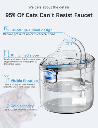 Cat Dog Water Fountain Pet Water Dispenser 1.8L Automatic Drinking Fountain for Cats Kitty Indoor Kings Warehouse 