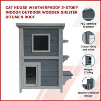 Cat House Weatherproof 2-Story Indoor Outdoor Wooden Shelter Bitumen Roof Cat Supplies Kings Warehouse 