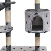 Cat Tree with Sisal Scratching Posts 125 cm Paw Prints Grey Kings Warehouse 