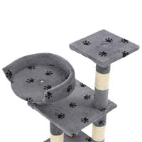 Cat Tree with Sisal Scratching Posts 65 cm Paw Prints Grey Kings Warehouse 