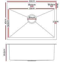 Cefito 60cm x 45cm Stainless Steel Kitchen Sink Flush/Drop-in Mount Silver DIY Kings Warehouse 