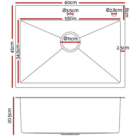 Cefito 60cm x 45cm Stainless Steel Kitchen Sink Flush/Drop-in Mount Silver DIY Kings Warehouse 