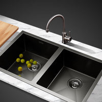 Cefito 77cm x 45cm Stainless Steel Kitchen Sink Under/Top/Flush Mount Black Cefito Kings Warehouse 