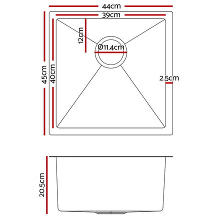 Cefito Handmade Kitchen Sink Stainless steel Sink 44cm x 45cm Home & Garden > Kitchenware Kings Warehouse 