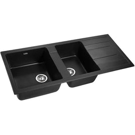 Cefito Stone Kitchen Sink 1160X500MM Granite Under/Topmount Basin Double Bowl Black DIY Kings Warehouse 