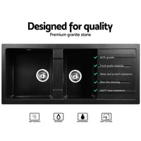 Cefito Stone Kitchen Sink 1160X500MM Granite Under/Topmount Basin Double Bowl Black DIY Kings Warehouse 