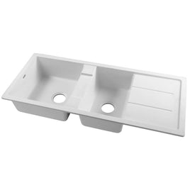 Cefito Stone Kitchen Sink 1160X500MM Granite Under/Topmount Basin Double Bowl White DIY Kings Warehouse 