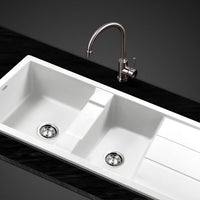 Cefito Stone Kitchen Sink 1160X500MM Granite Under/Topmount Basin Double Bowl White DIY Kings Warehouse 