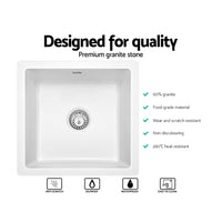 Cefito Stone Kitchen Sink 450X450MM Granite Under/Topmount Basin Bowl Laundry White Cefito Kings Warehouse 