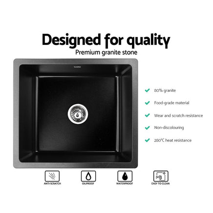 Cefito Stone Kitchen Sink 460X410MM Granite Under/Topmount Basin Bowl Laundry Black DIY Kings Warehouse 