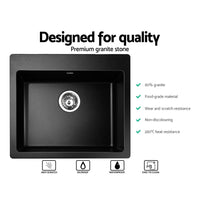 Cefito Stone Kitchen Sink 570X500MM Granite Under/Topmount Basin Bowl Laundry Black DIY Kings Warehouse 
