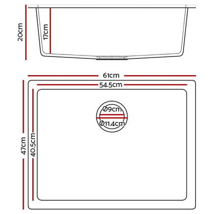 Cefito Stone Kitchen Sink 610X470MM Granite Under/Topmount Basin Bowl Laundry White DIY Kings Warehouse 
