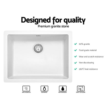 Cefito Stone Kitchen Sink 610X470MM Granite Under/Topmount Basin Bowl Laundry White DIY Kings Warehouse 