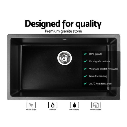 Cefito Stone Kitchen Sink 790X450MM Granite Under/Topmount Basin Bowl Laundry Black DIY Kings Warehouse 
