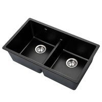 Cefito Stone Kitchen Sink 790X460MM Granite Under/Topmount Basin Double Bowl Black DIY Kings Warehouse 