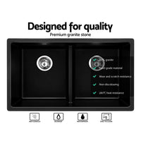 Cefito Stone Kitchen Sink 790X460MM Granite Under/Topmount Basin Double Bowl Black DIY Kings Warehouse 