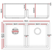 Cefito Stone Kitchen Sink 790X460MM Granite Under/Topmount Basin Double Bowl Black DIY Kings Warehouse 