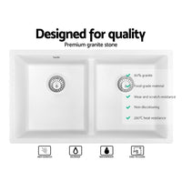 Cefito Stone Kitchen Sink 790X460MM Granite Under/Topmount Basin Double Bowl White DIY Kings Warehouse 