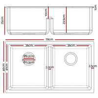 Cefito Stone Kitchen Sink 790X460MM Granite Under/Topmount Basin Double Bowl White DIY Kings Warehouse 