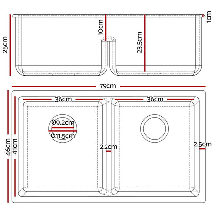 Cefito Stone Kitchen Sink 790X460MM Granite Under/Topmount Basin Double Bowl White DIY Kings Warehouse 